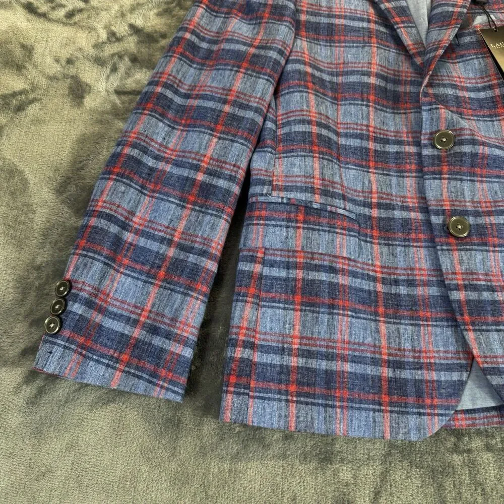 LAUREN RALPH LAUREN Boy 14R Bloxbury Blue Red Plaid Sport Coat Blazer Linen Blen
